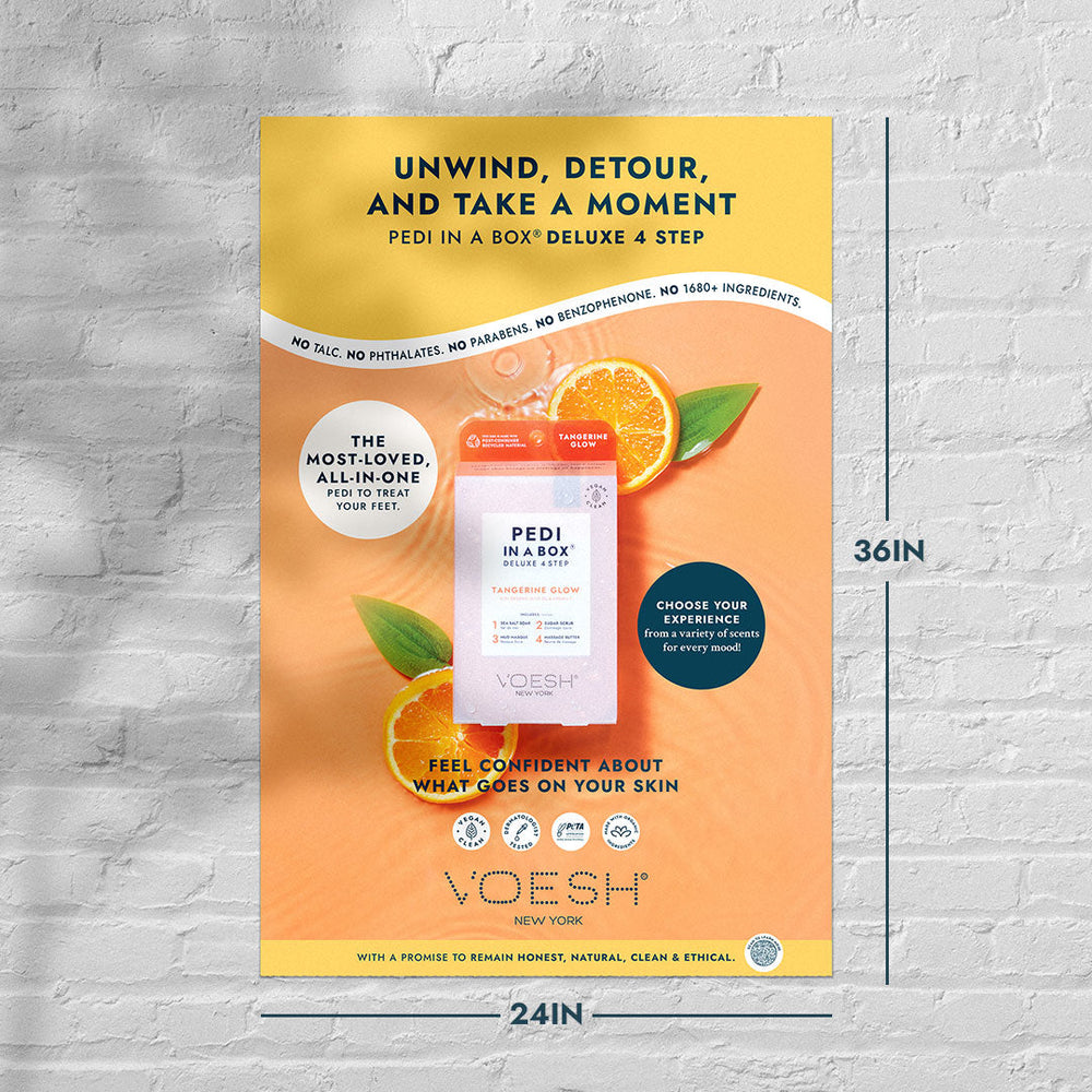 Wall Poster Pedi in a Box Deluxe 4 Step 24” x 36” on wall with dimensions
