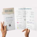 Tri-Fold Salon Menu Pedi in a Box Ultimate 6 Step fully opened up with womans hands