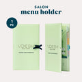 Salon Menu Holder on a grey background.