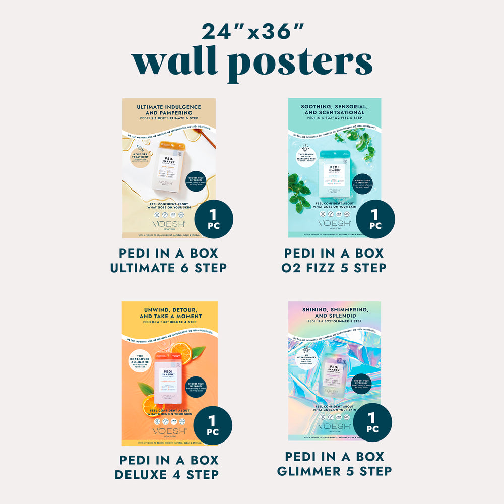 Image of four different pedicure wall posters on a grey background.