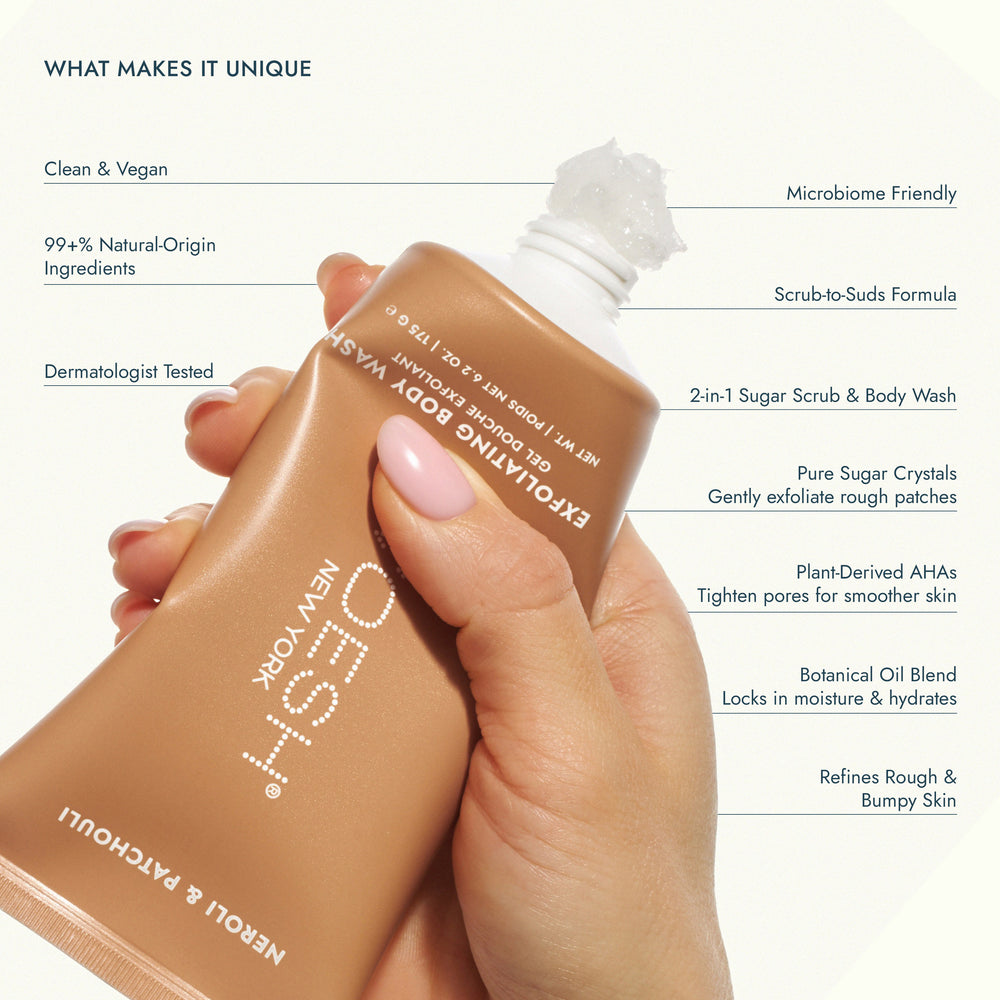 Exfoliating Body Wash Neroli & Patchouli - Sugar Scrub with Plant-Derived AHAs
