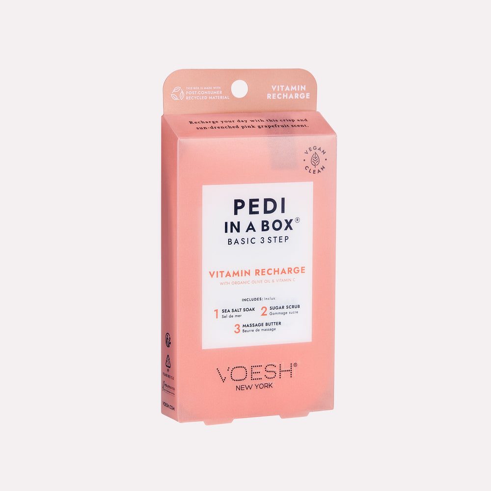 Pedi in a box 3 step vitamin recharge on gray background