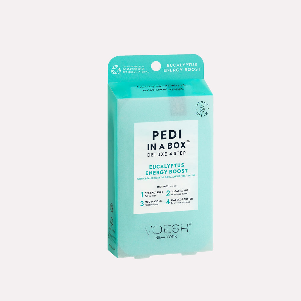 pedi in a box 4 step eucalyptus energy boost on gray background