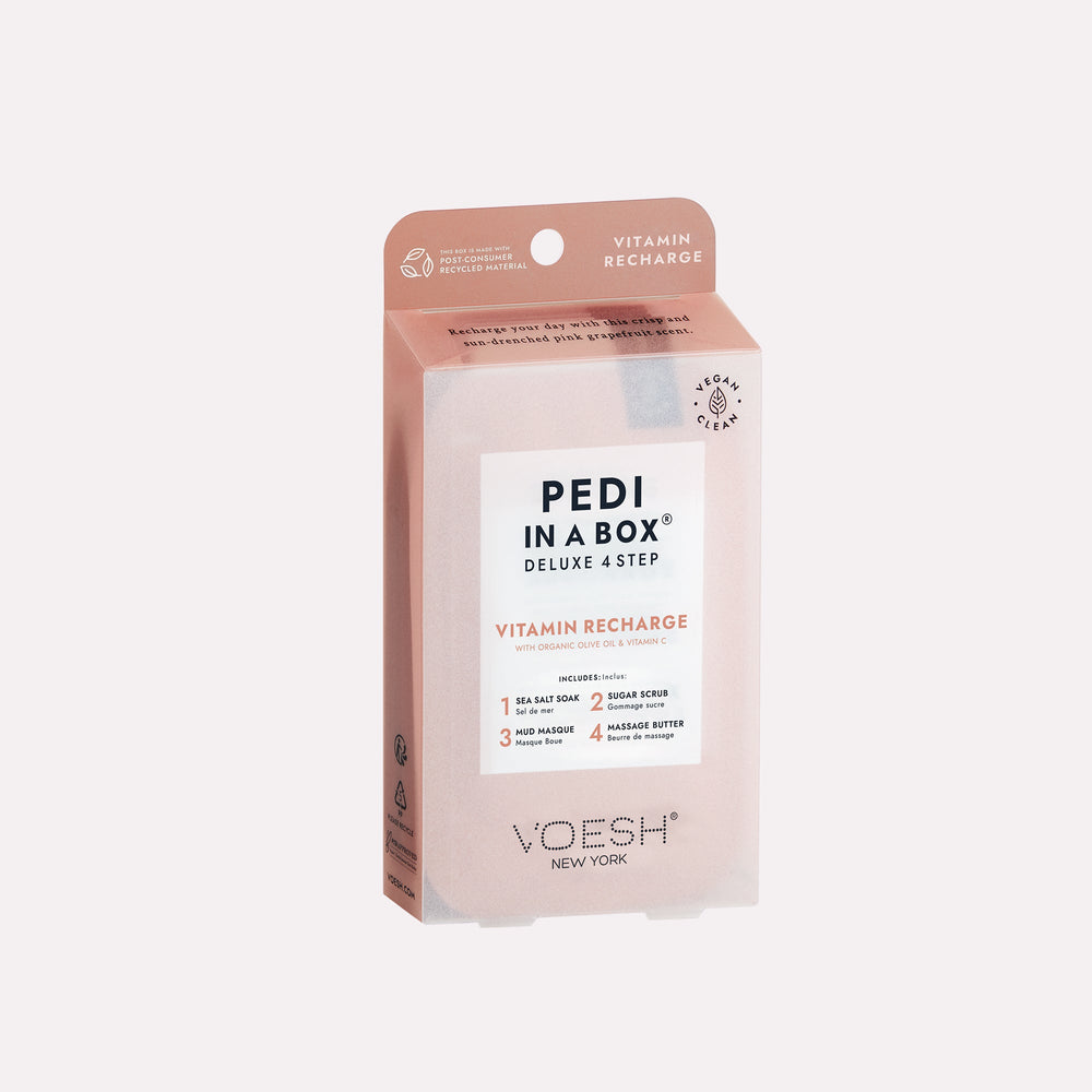 vitamin recharge pedi in a box 4 step on gray background