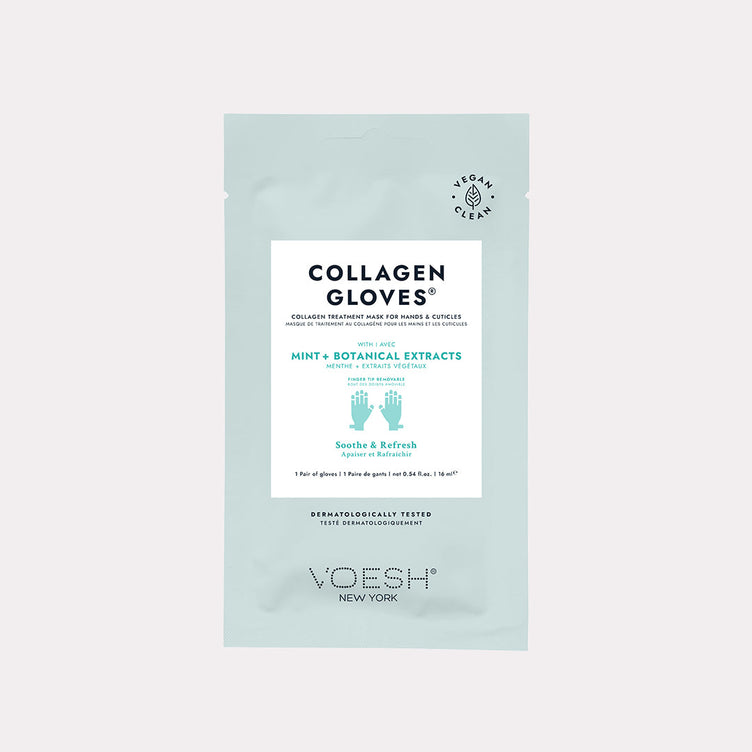 Collagen gloves with mint & botanical Extracts on gray background