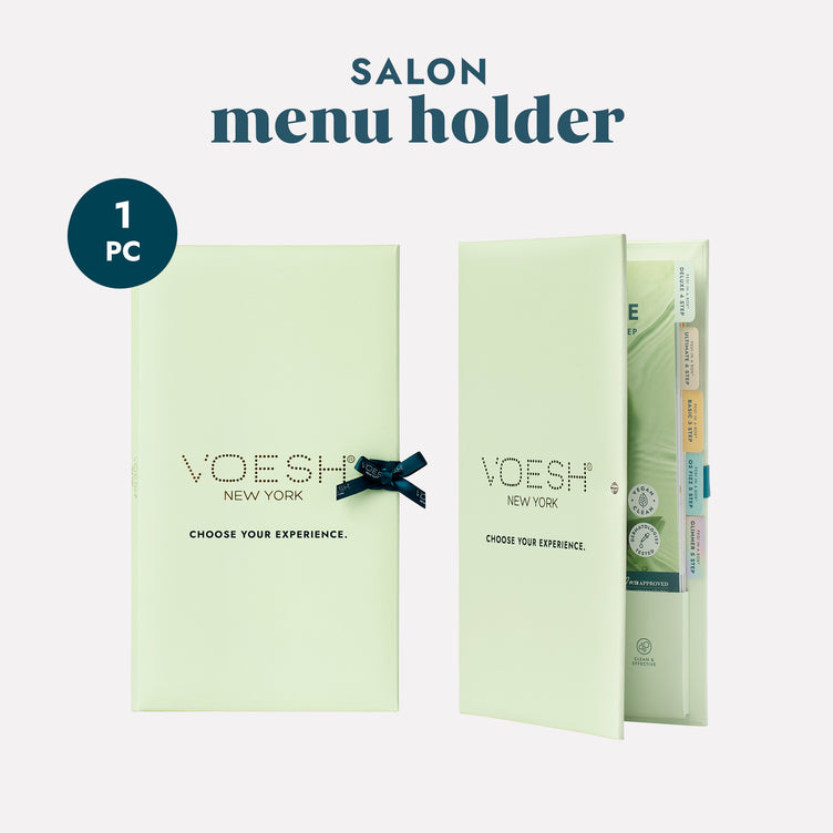 Salon Menu Holder on a grey background.