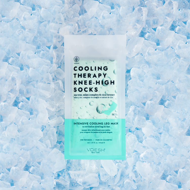 Cooling Therapy Knee-High Socks with ice in the background