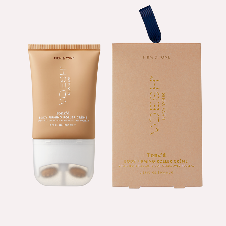Tone’d Body Firming Roller Crème next to product packaging on a white background.